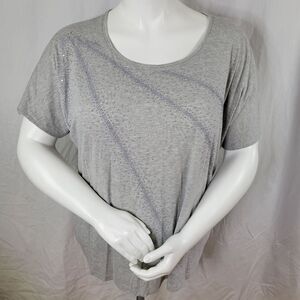 Lane Bryant Gray Embellished Short Sleeve Round Neck Top‎